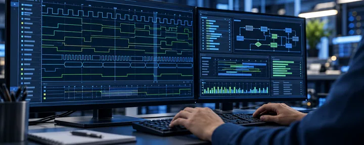 Digital timing waveforms on a VLSI verification workstation